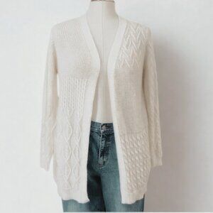 By Design cardigan ivory open front long sleeves cable knit M